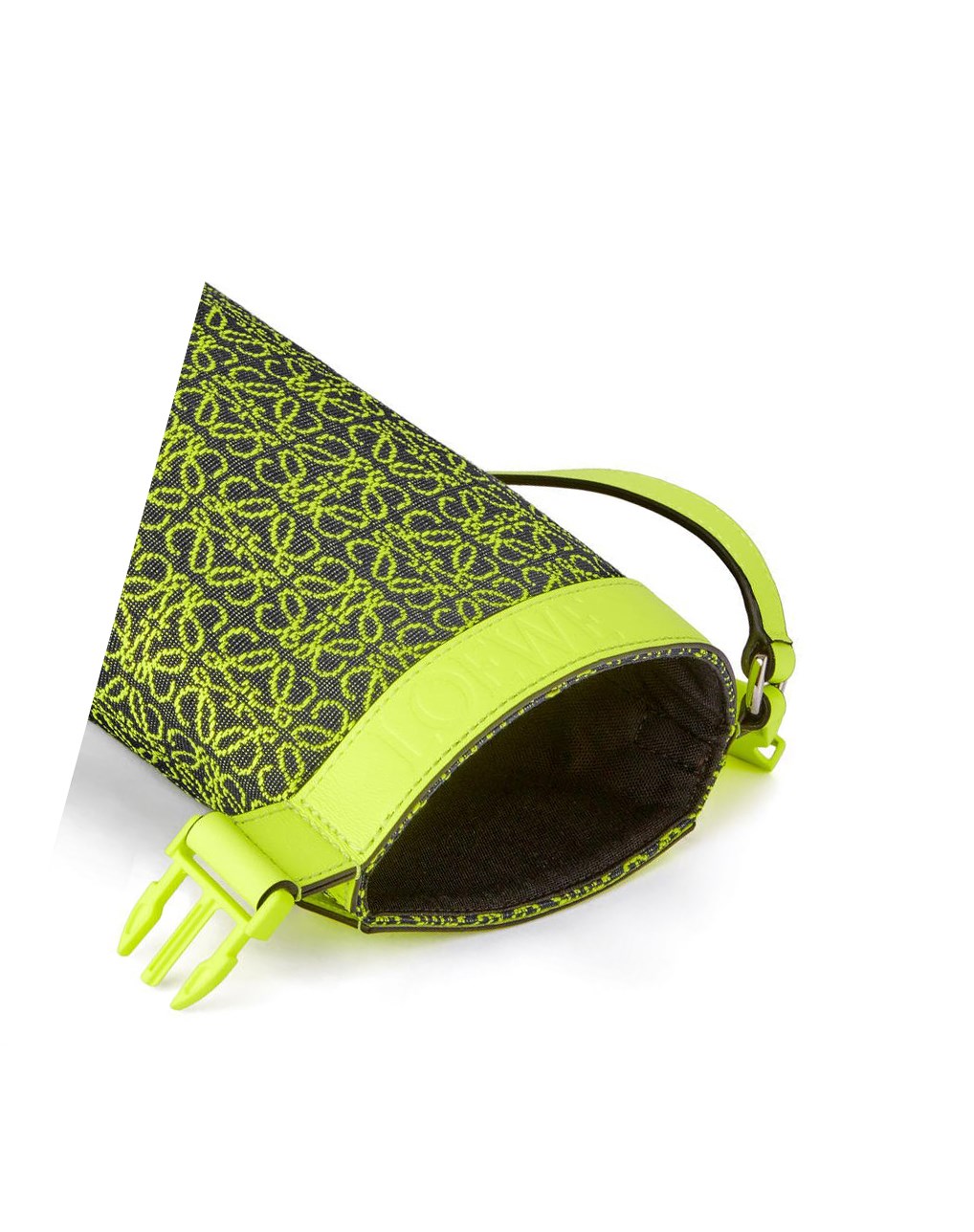 Loewe Roll Top Sling in Anagram jacquard and calfskin Amarillos Azul Marino Oscuro | AEKNF-7240