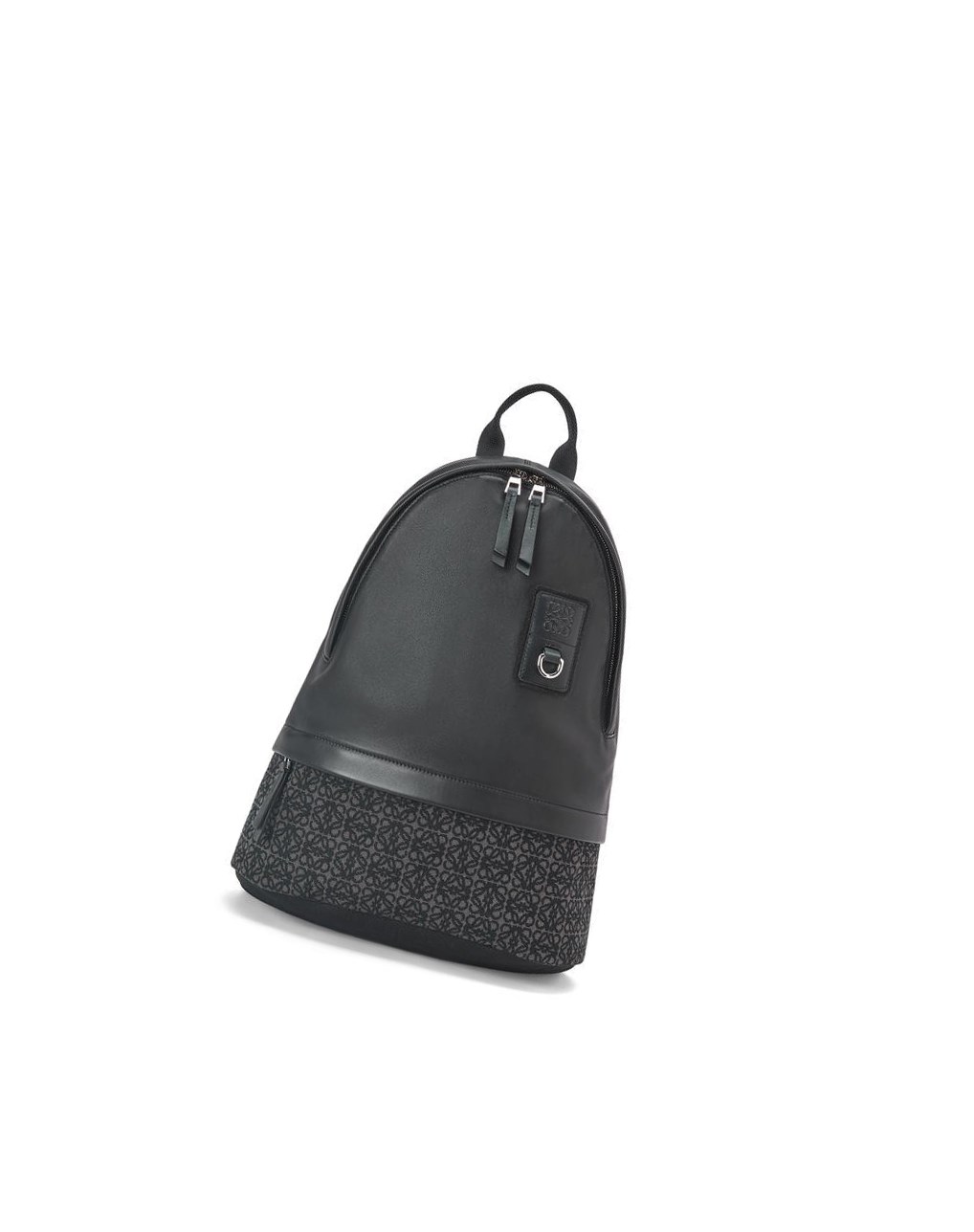 Loewe Round Slim Backpack in calfskin and Anagram jacquard Negros | XOCKA-8930