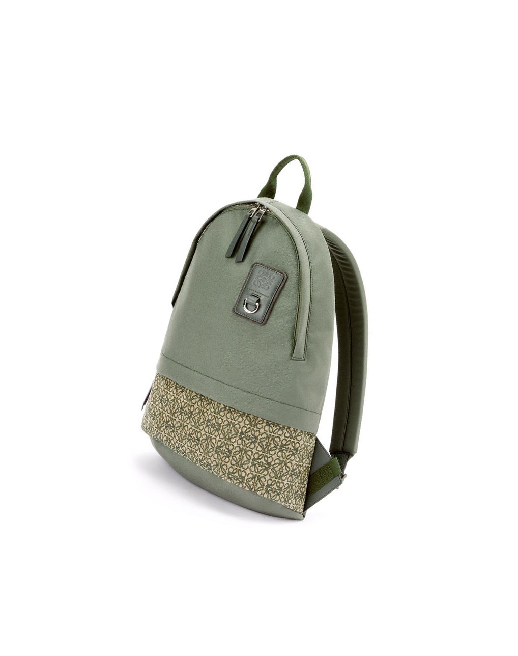 Loewe Round Slim Backpack in canvas and Anagram jacquard Kaki Verdes | GMWCU-3498