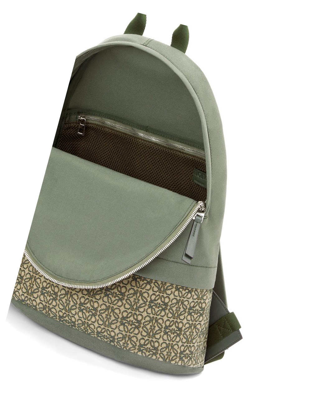 Loewe Round Slim Backpack in canvas and Anagram jacquard Kaki Verdes | GMWCU-3498