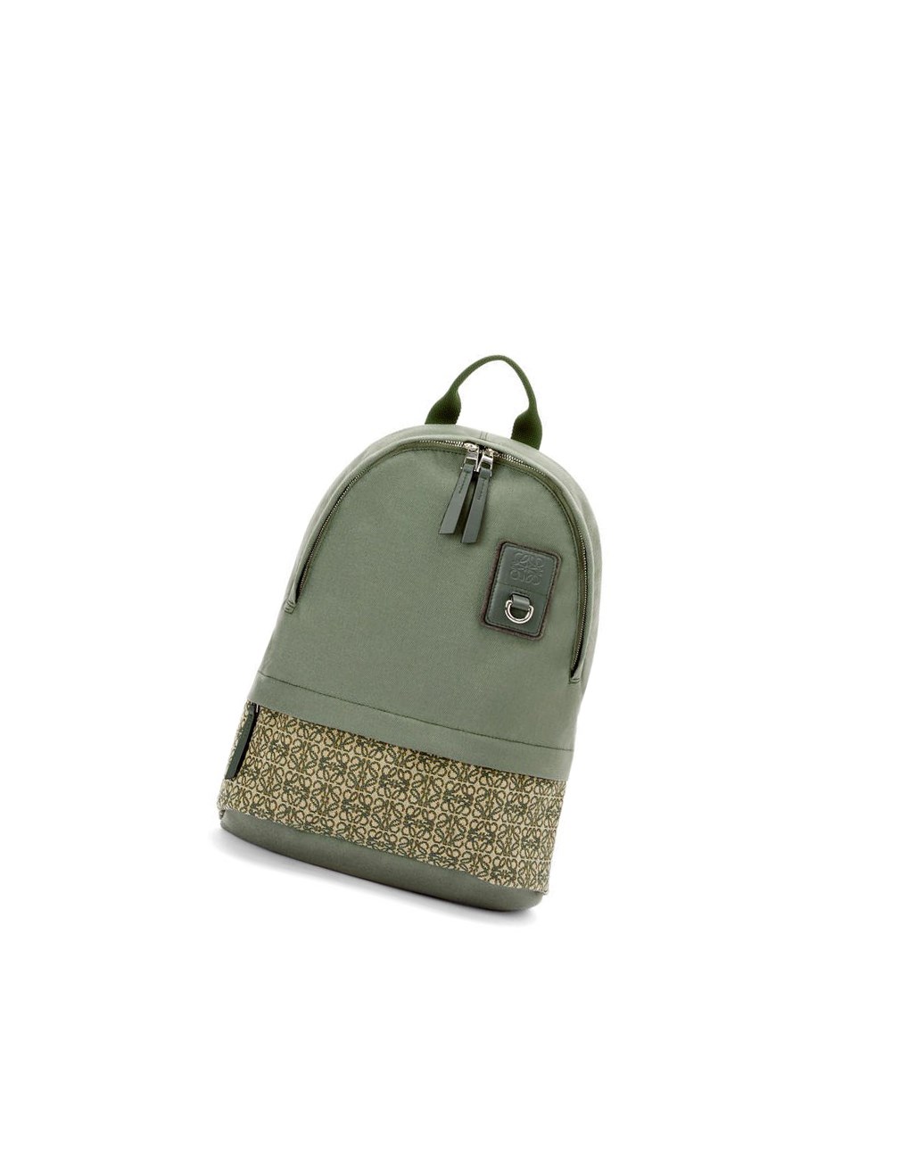 Loewe Round Slim Backpack in canvas and Anagram jacquard Kaki Verdes | GMWCU-3498
