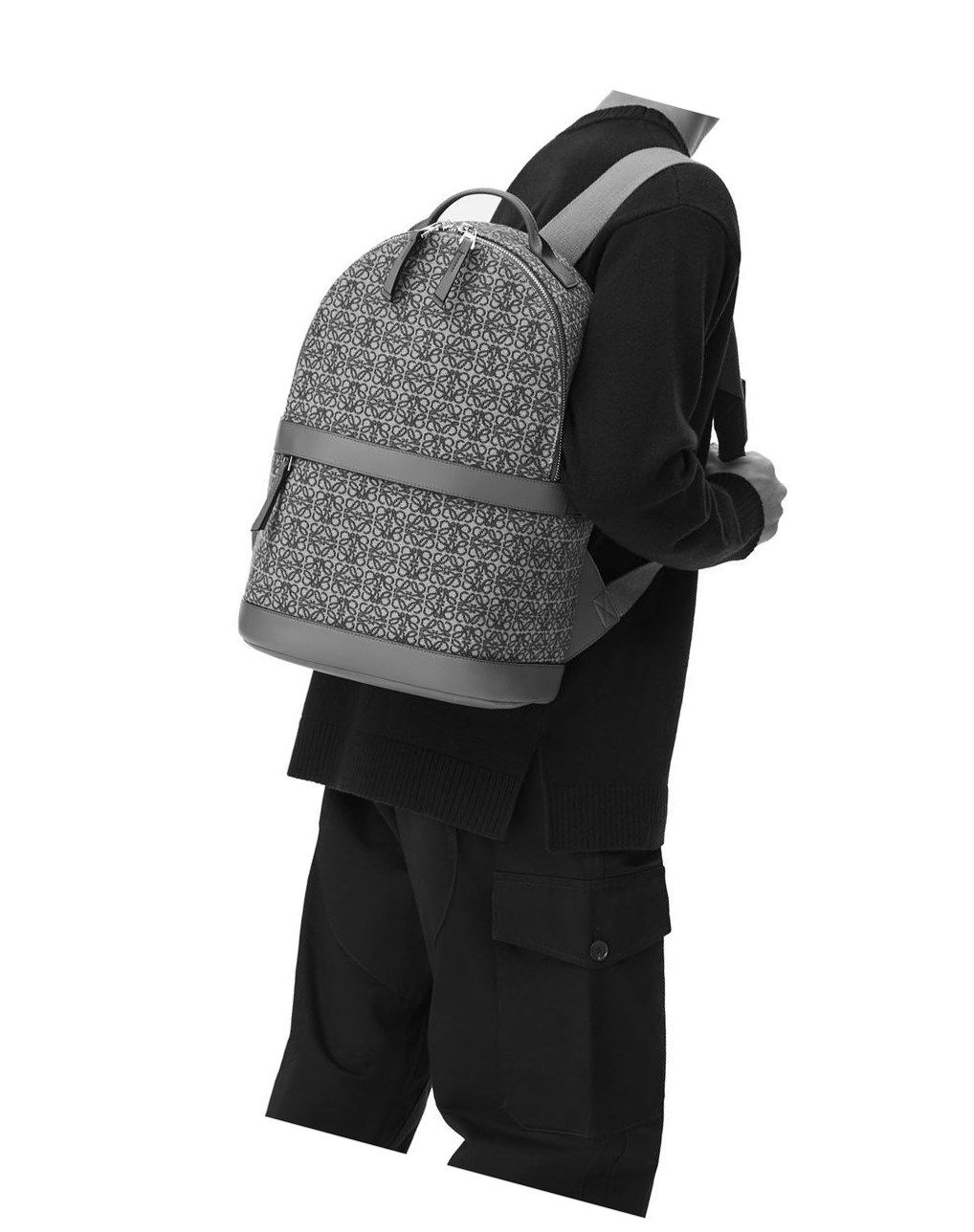 Loewe Round backpack in Anagram jacquard and calfskin Negros | GRDLZ-5738
