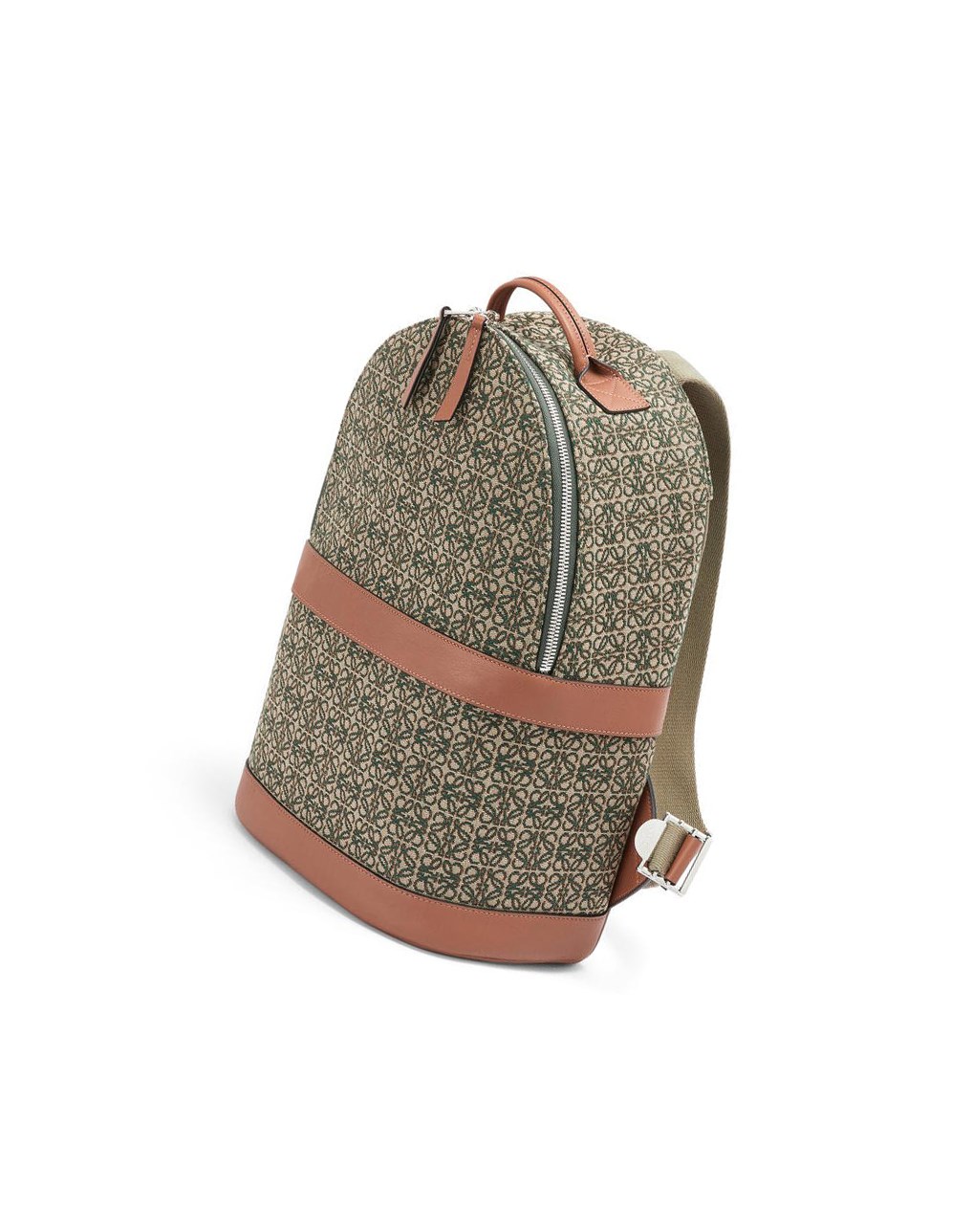 Loewe Round backpack in Anagram jacquard and calfskin Kaki Verdes | LXPNE-0423