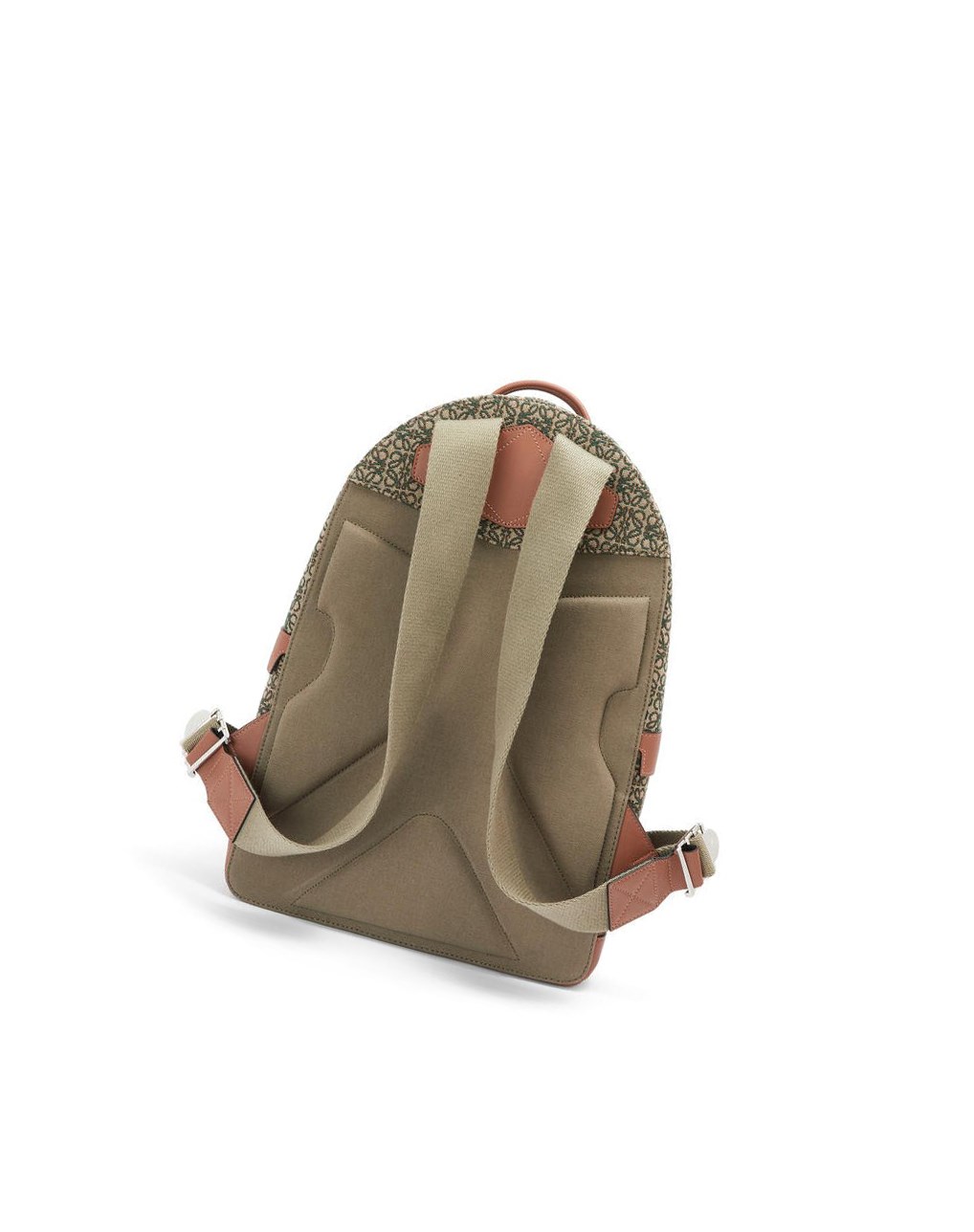 Loewe Round backpack in Anagram jacquard and calfskin Kaki Verdes | LXPNE-0423