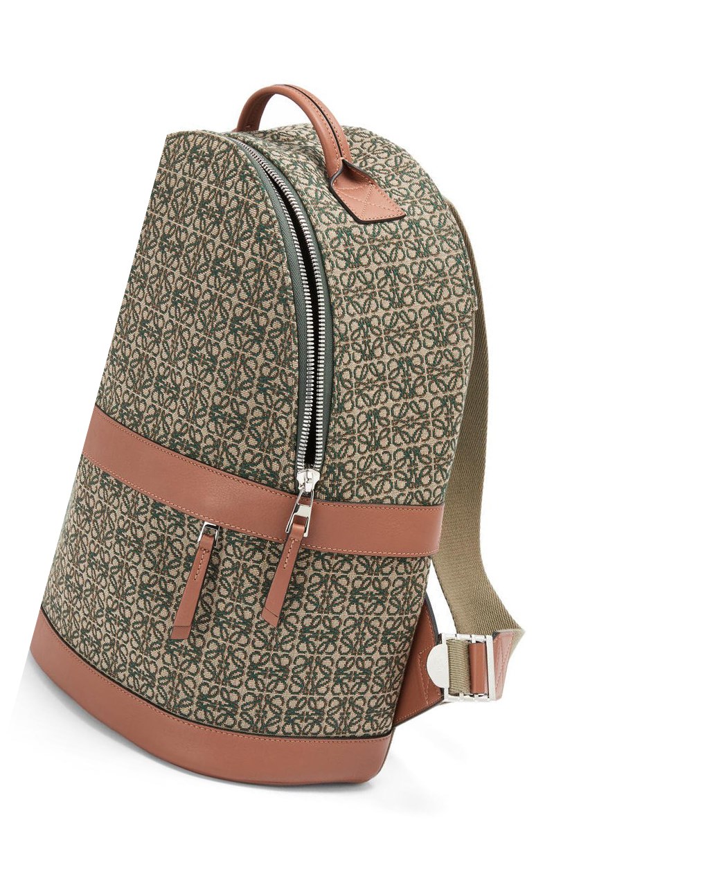 Loewe Round backpack in Anagram jacquard and calfskin Kaki Verdes | LXPNE-0423