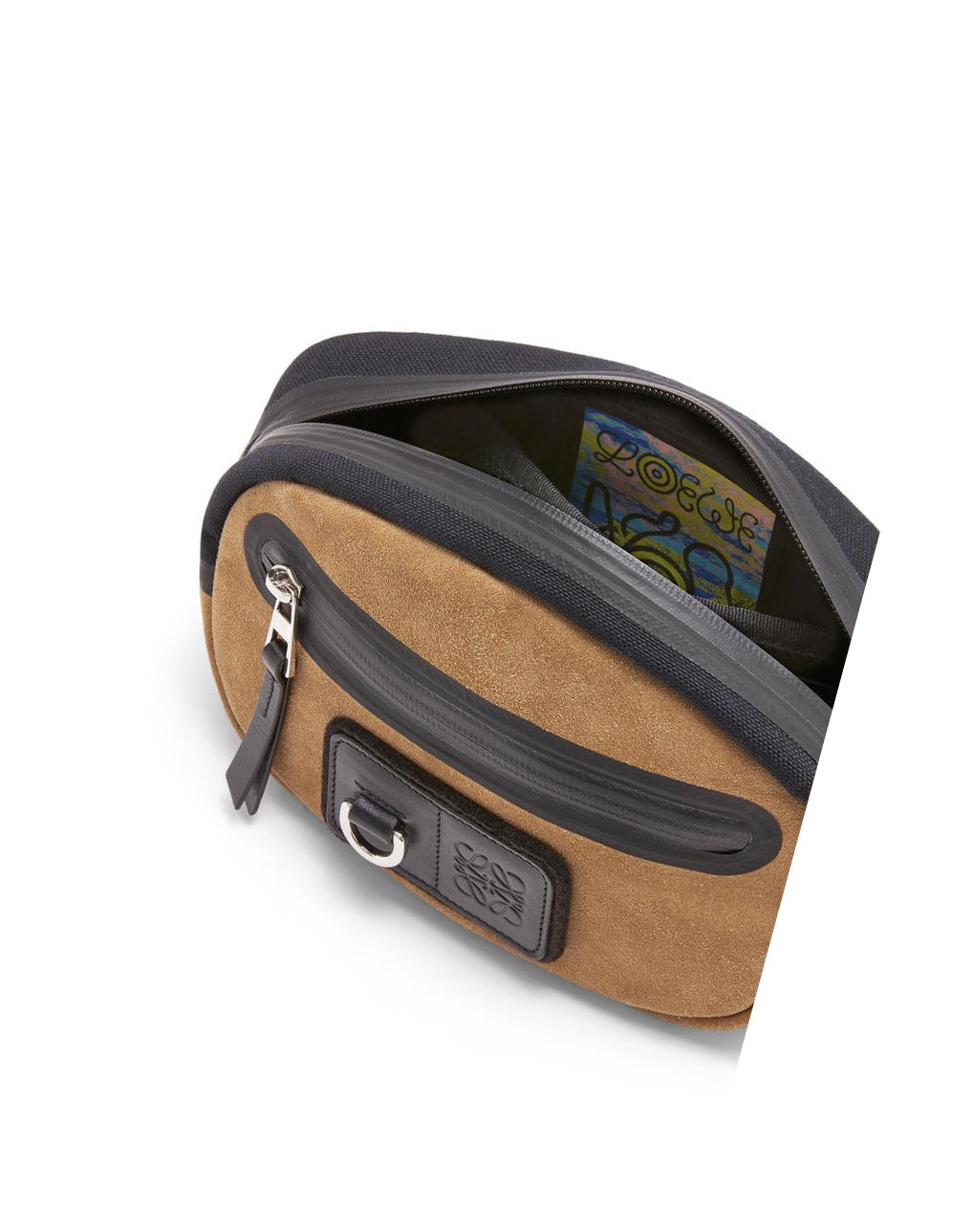 Loewe Round bumbag in recycled canvas and suede Negros Dorados Oscuro | LFMKS-6243