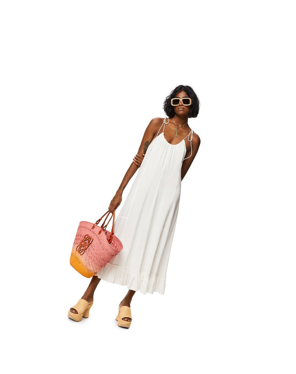 Loewe Ruffle dress in viscose Blancos | XJYGW-6917