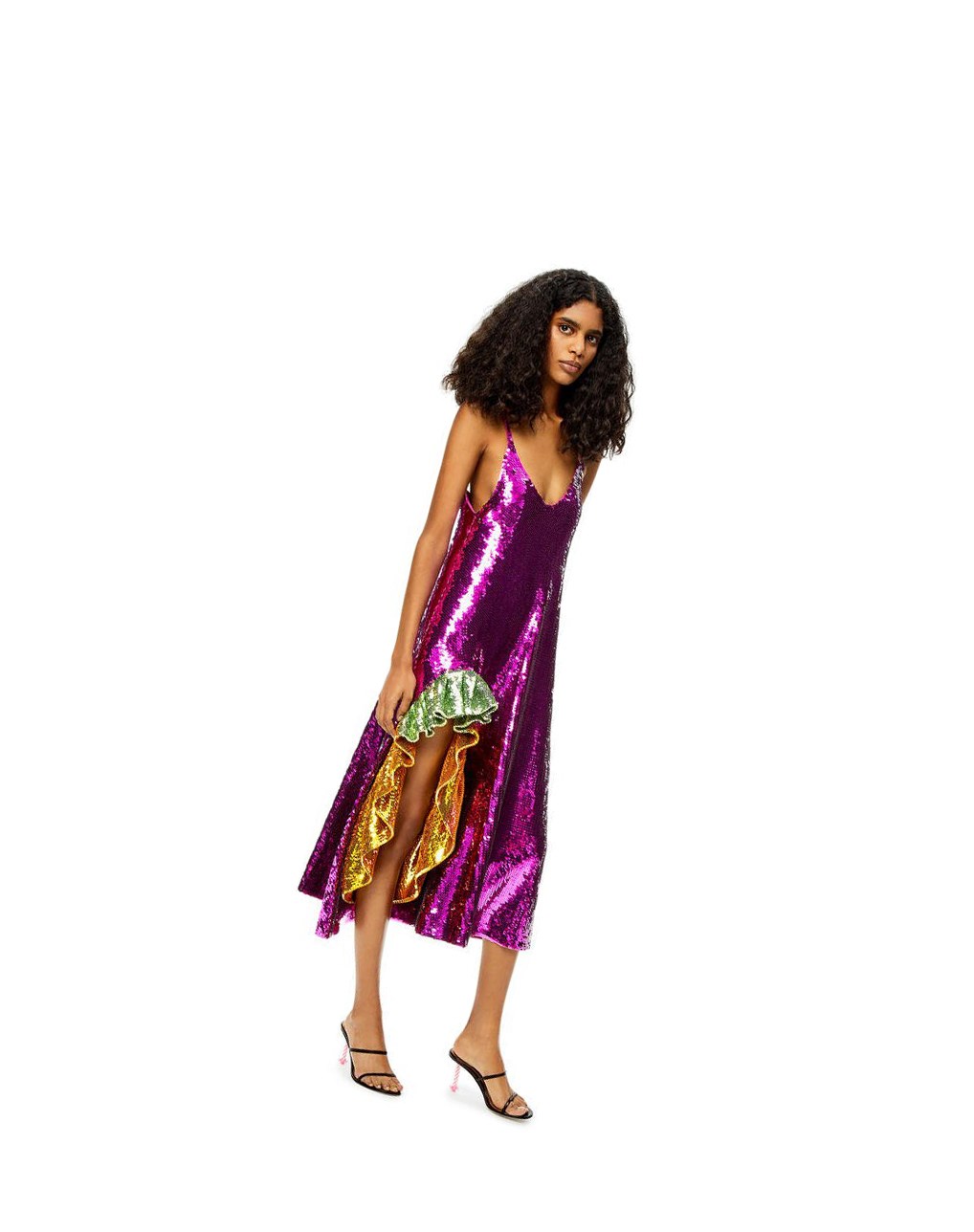 Loewe Sequin ruffle dress in wool Fucsia | VDUQX-8407
