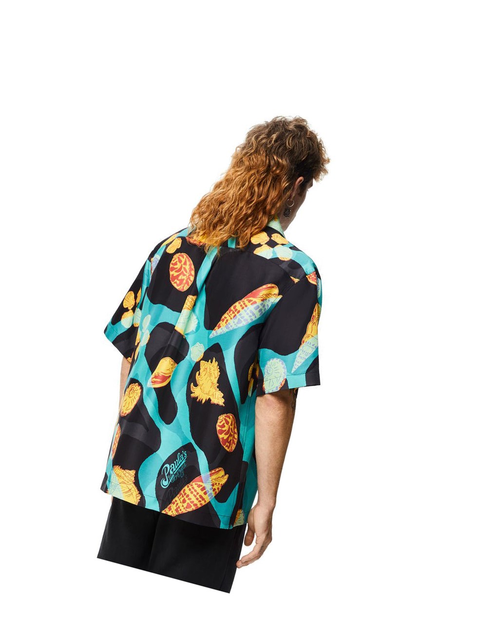 Loewe Shell print bowling shirt in silk Negros Turquesa | POWGL-1289