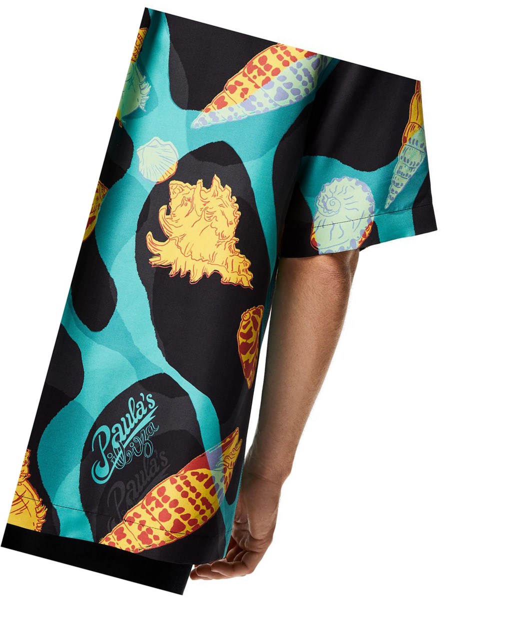 Loewe Shell print bowling shirt in silk Negros Turquesa | POWGL-1289
