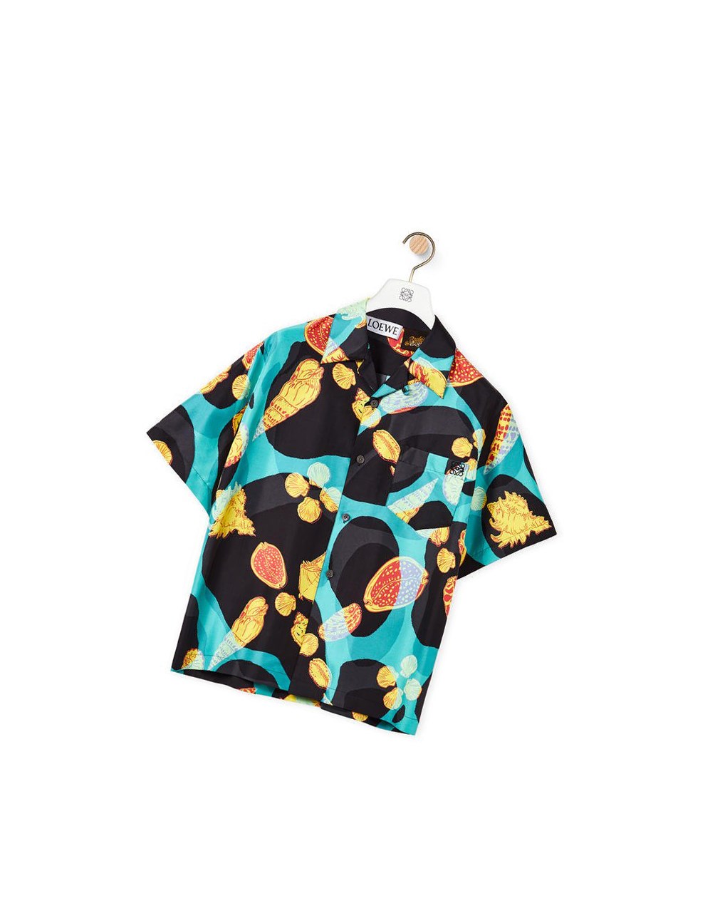 Loewe Shell print bowling shirt in silk Negros Turquesa | POWGL-1289