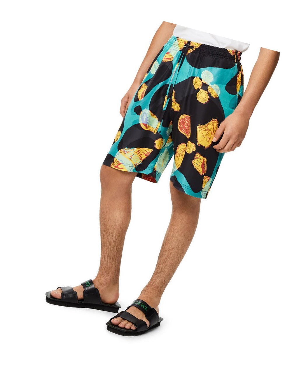 Loewe Shell print drawstring shorts in silk Negros Turquesa | VRLKG-8925