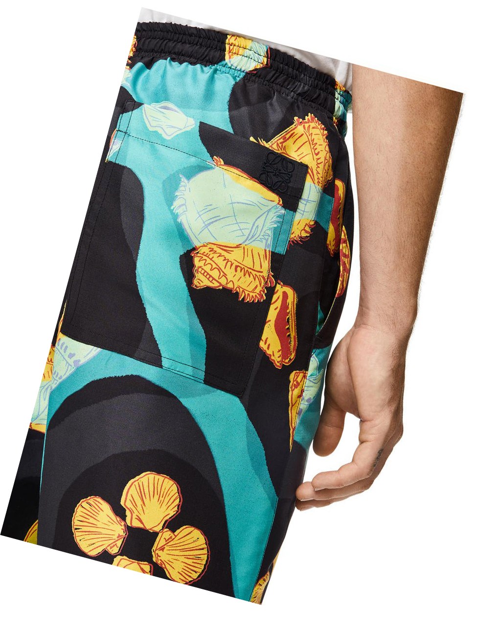 Loewe Shell print drawstring shorts in silk Negros Turquesa | VRLKG-8925