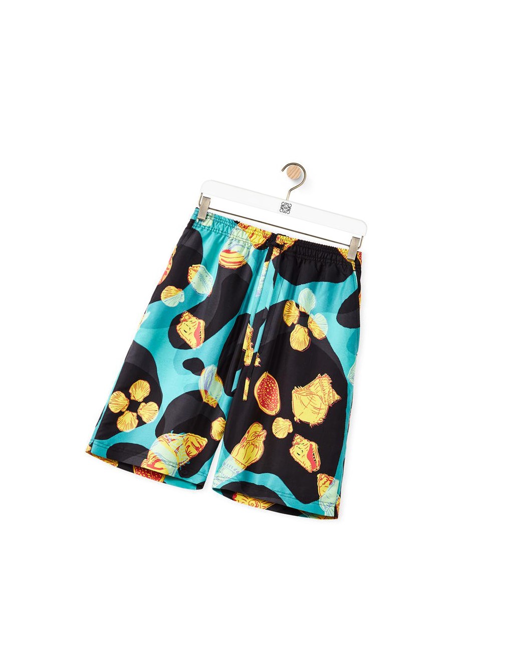 Loewe Shell print drawstring shorts in silk Negros Turquesa | VRLKG-8925