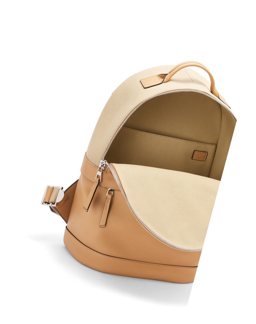 Loewe Signature Round backpack in canvas and classic calfskin Creta / Warm Desert | DVZTC-5673