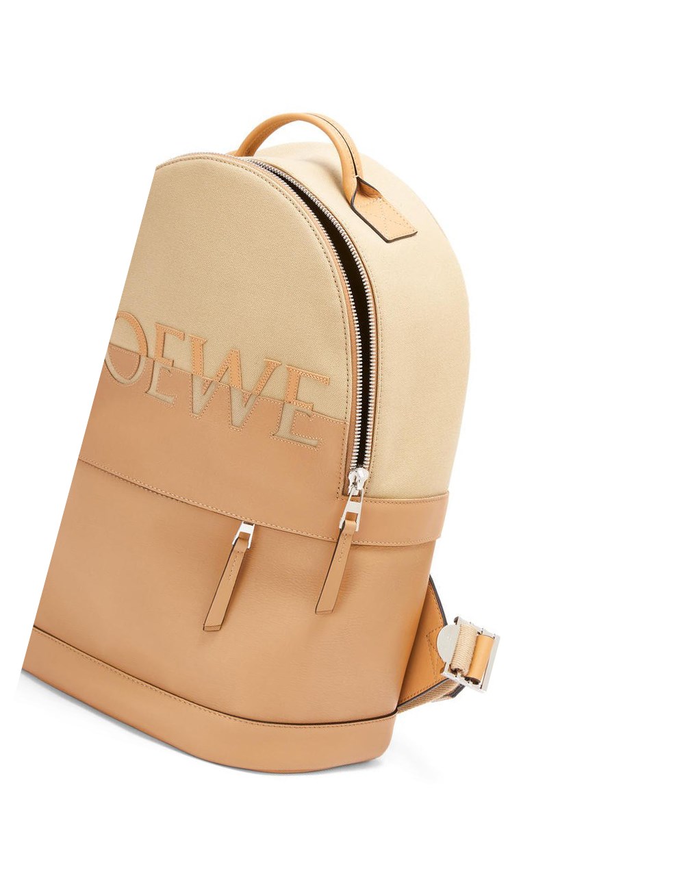 Loewe Signature Round backpack in canvas and classic calfskin Creta / Warm Desert | DVZTC-5673