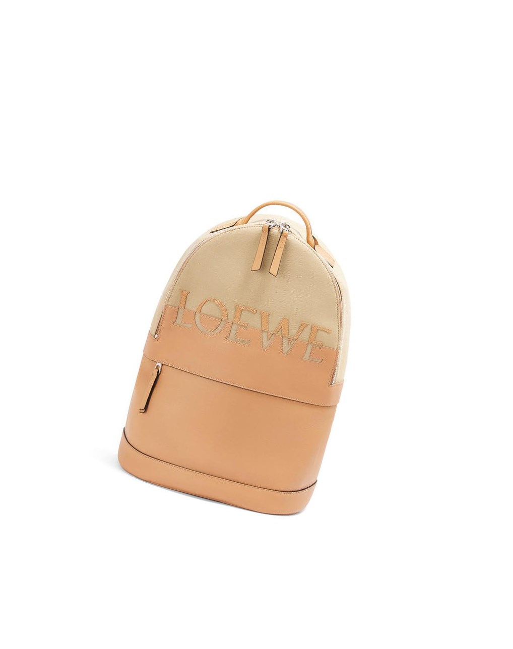 Loewe Signature Round backpack in canvas and classic calfskin Creta / Warm Desert | DVZTC-5673