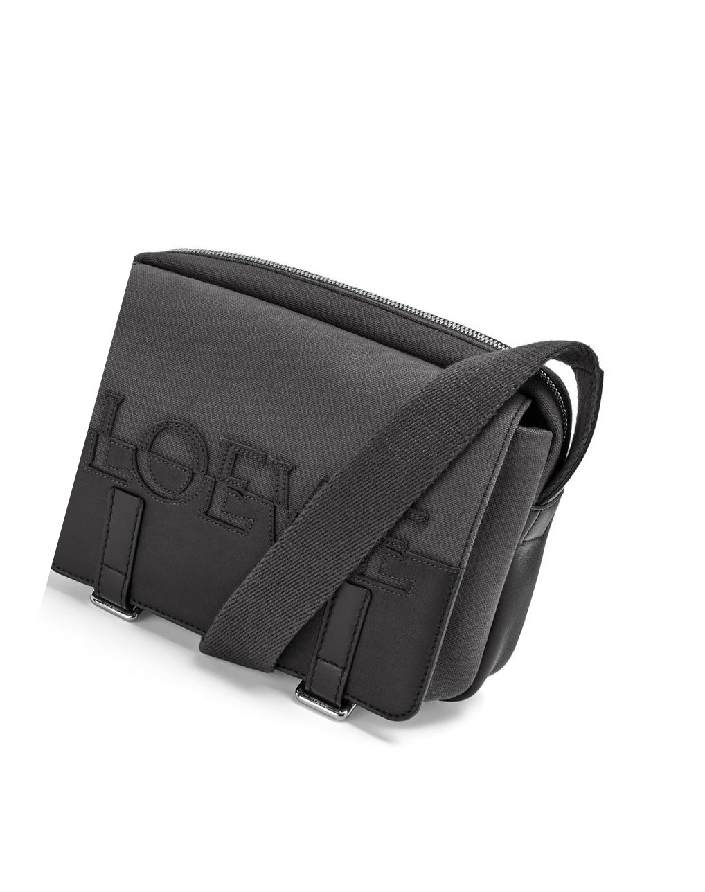 Loewe Signature XS Military messenger bag in canvas and classic calfskin Negros | GKTYX-7180