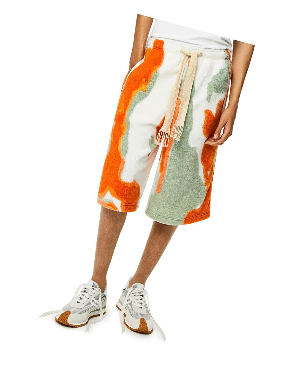 Loewe Silicona melange fleece shorts in polyester Verdes Naranjas | KZFIW-0293