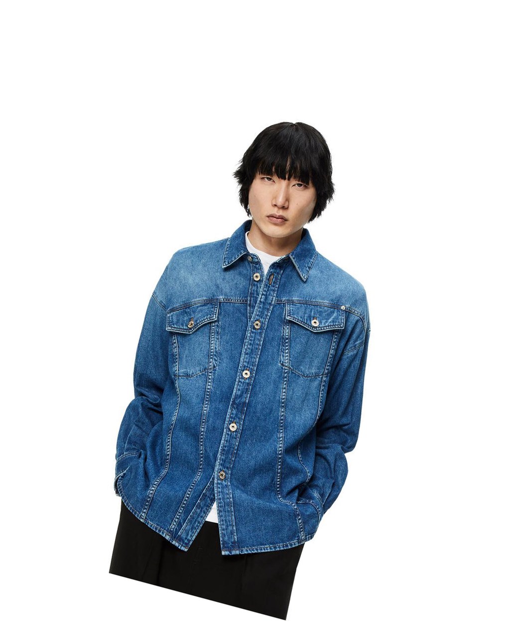 Loewe Slanted overshirt in washed denim Azules Azules | UOIQM-8143
