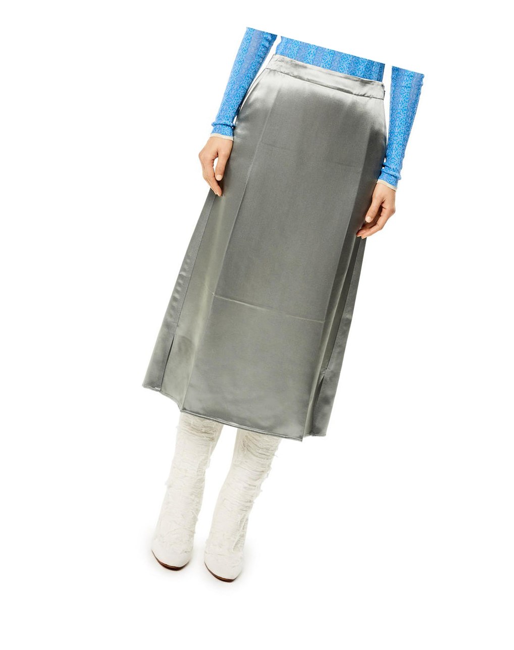 Loewe Slip midi skirt in satin Plateadas | RMFOU-0623