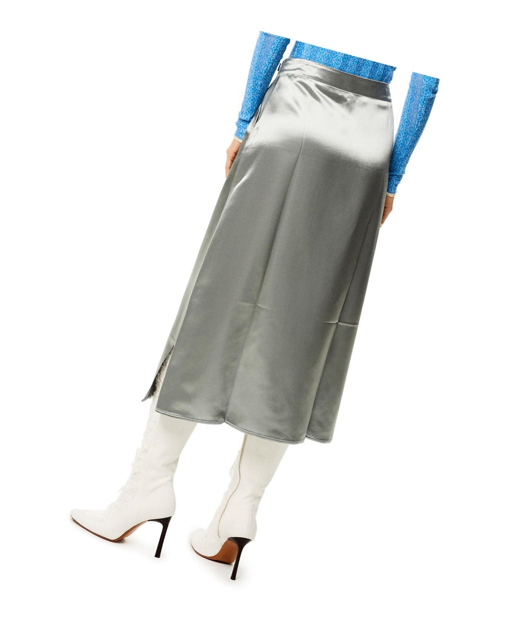 Loewe Slip midi skirt in satin Plateadas | RMFOU-0623