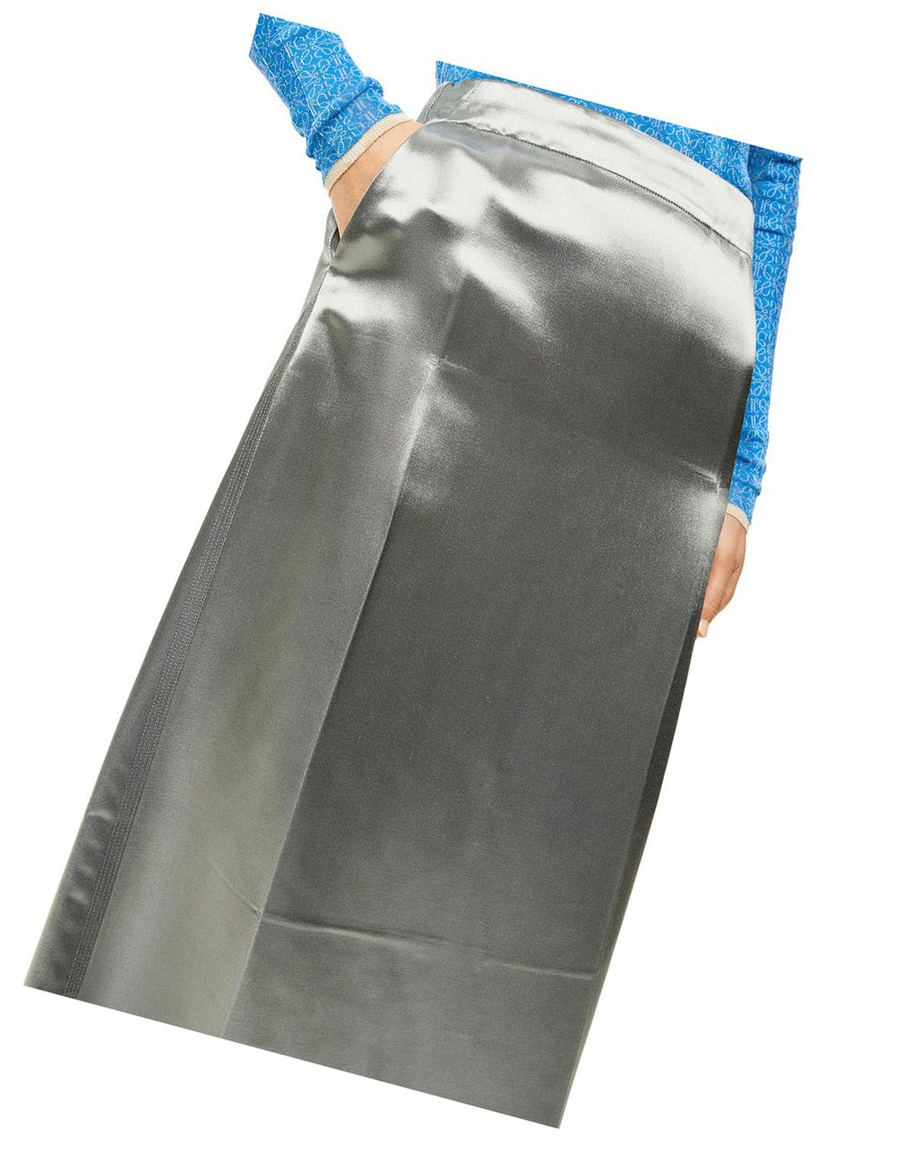 Loewe Slip midi skirt in satin Plateadas | RMFOU-0623