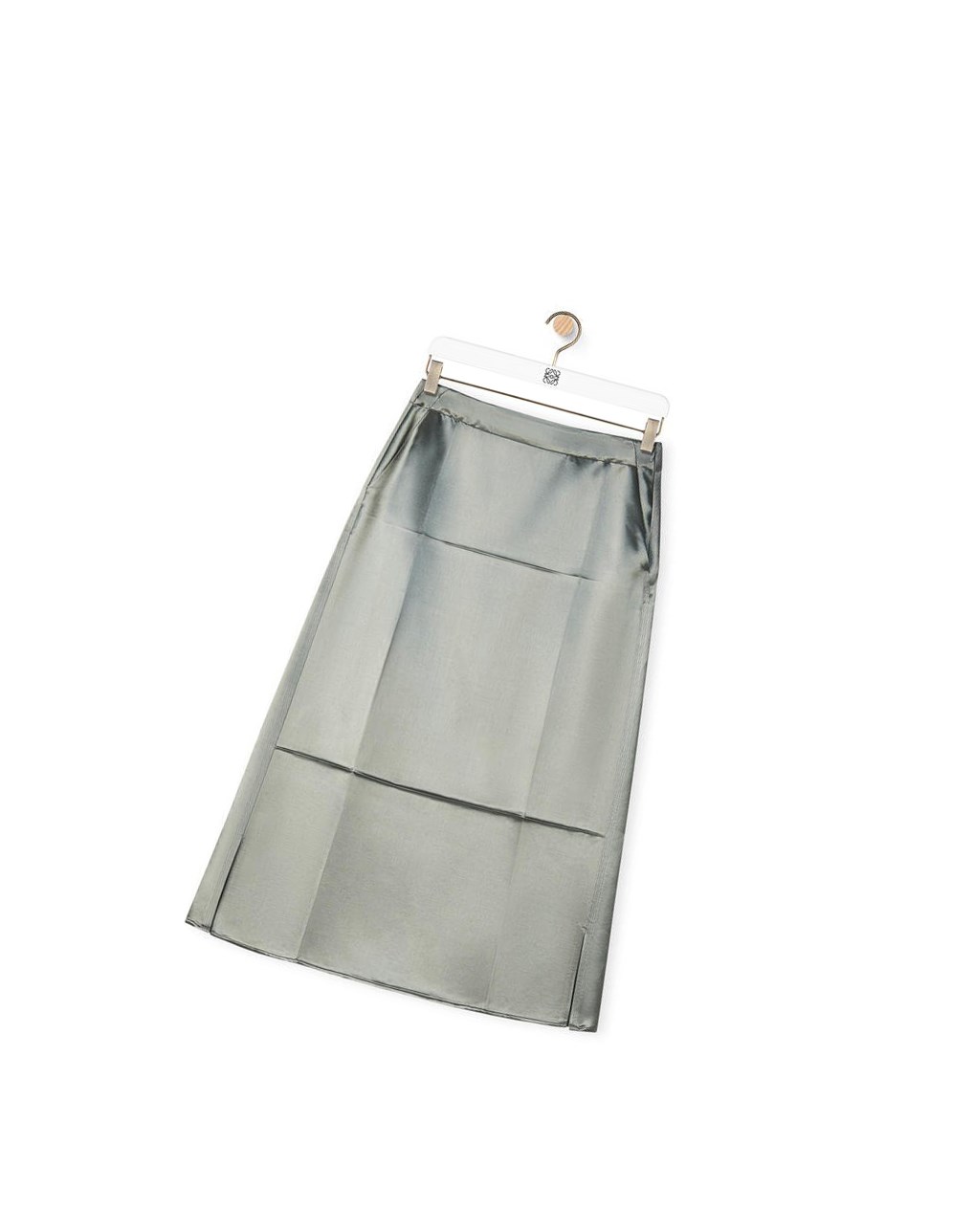 Loewe Slip midi skirt in satin Plateadas | RMFOU-0623