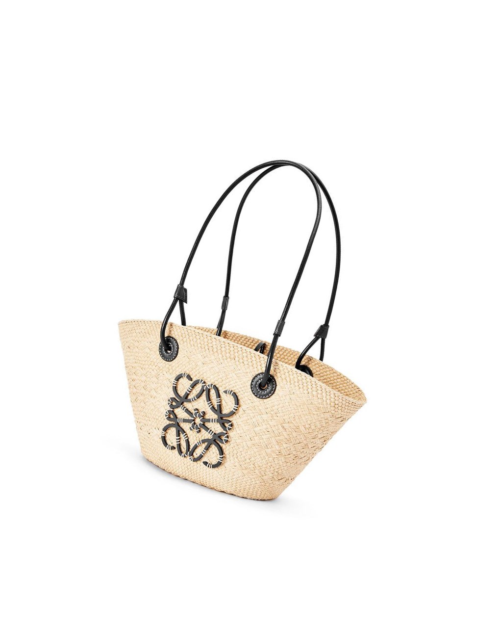 Loewe Small Anagram Basket bag in iraca palm and calfskin Negros | FXAZR-7829