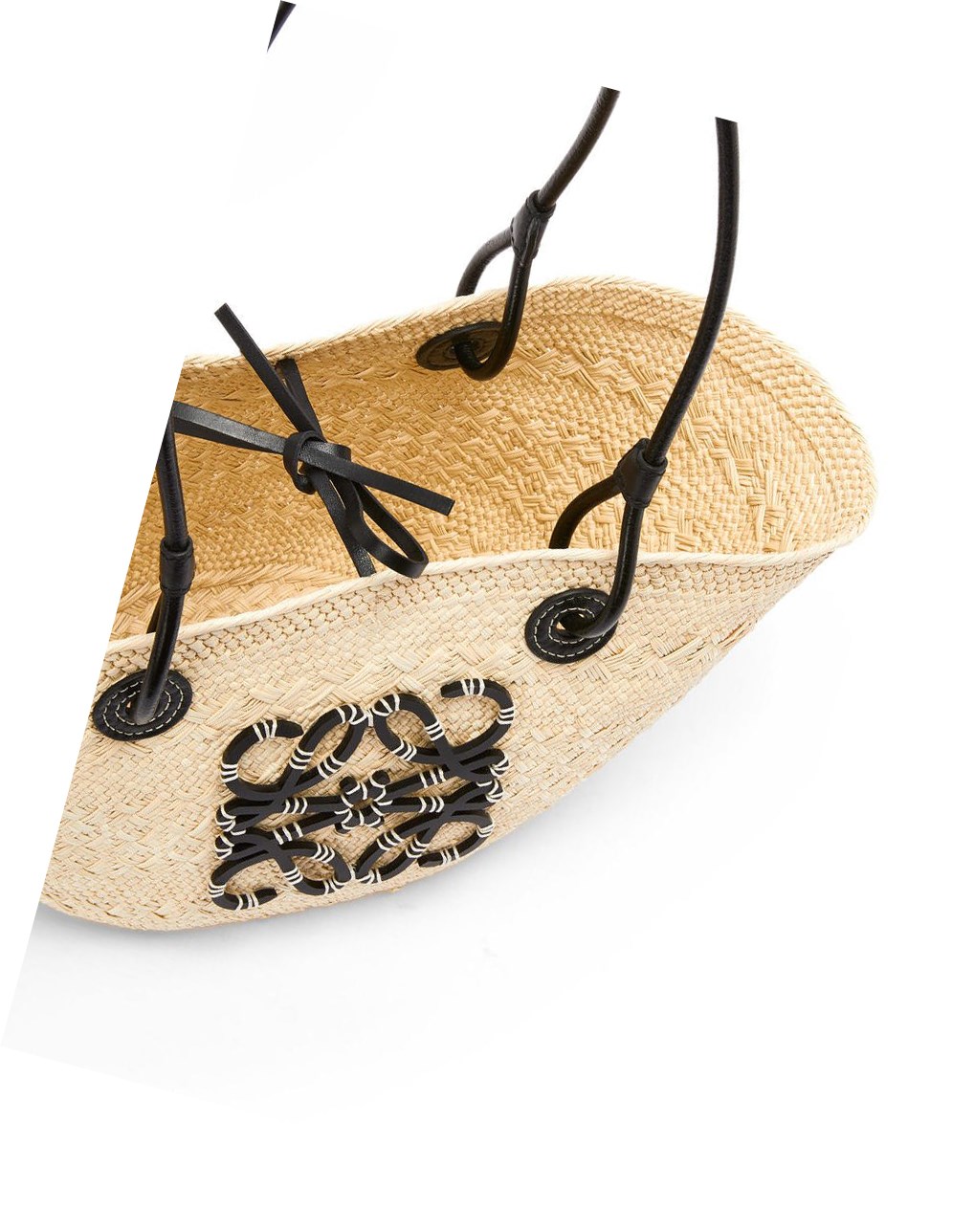 Loewe Small Anagram Basket bag in iraca palm and calfskin Negros | FXAZR-7829
