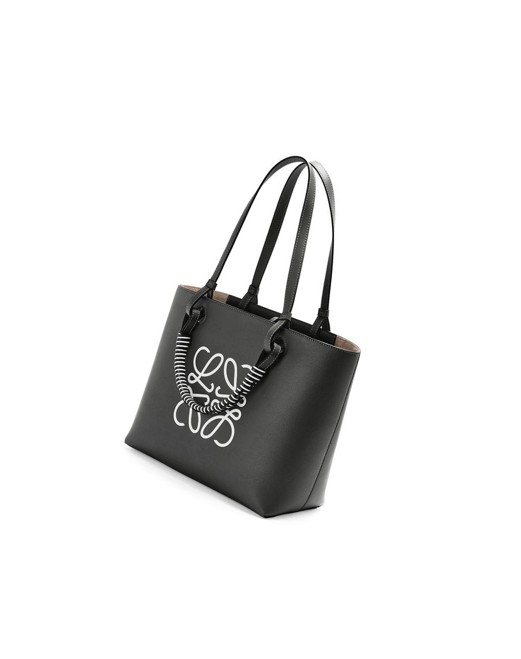 Loewe Small Anagram Tote in classic calfskin Negros Blancos | ZVMIX-8364