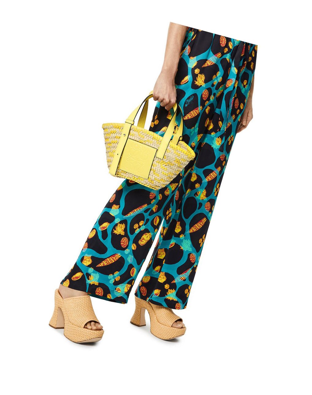 Loewe Small Basket bag in palm leaf and calfskin Azules | QPWCL-9234