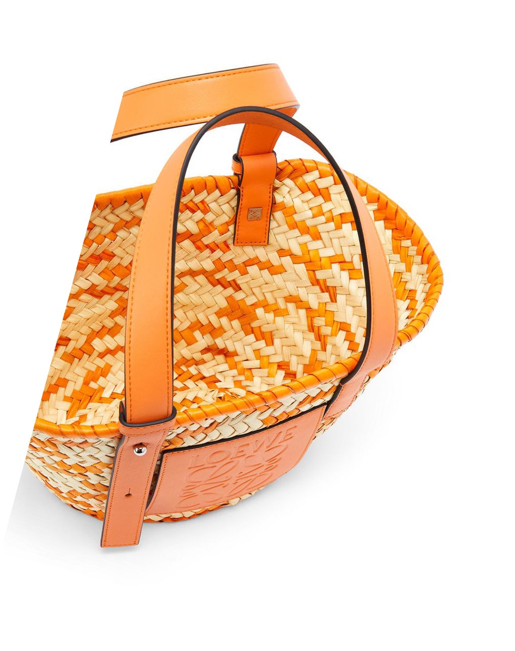 Loewe Small Basket bag in palm leaf and calfskin Albaricoque | QRUAF-6580