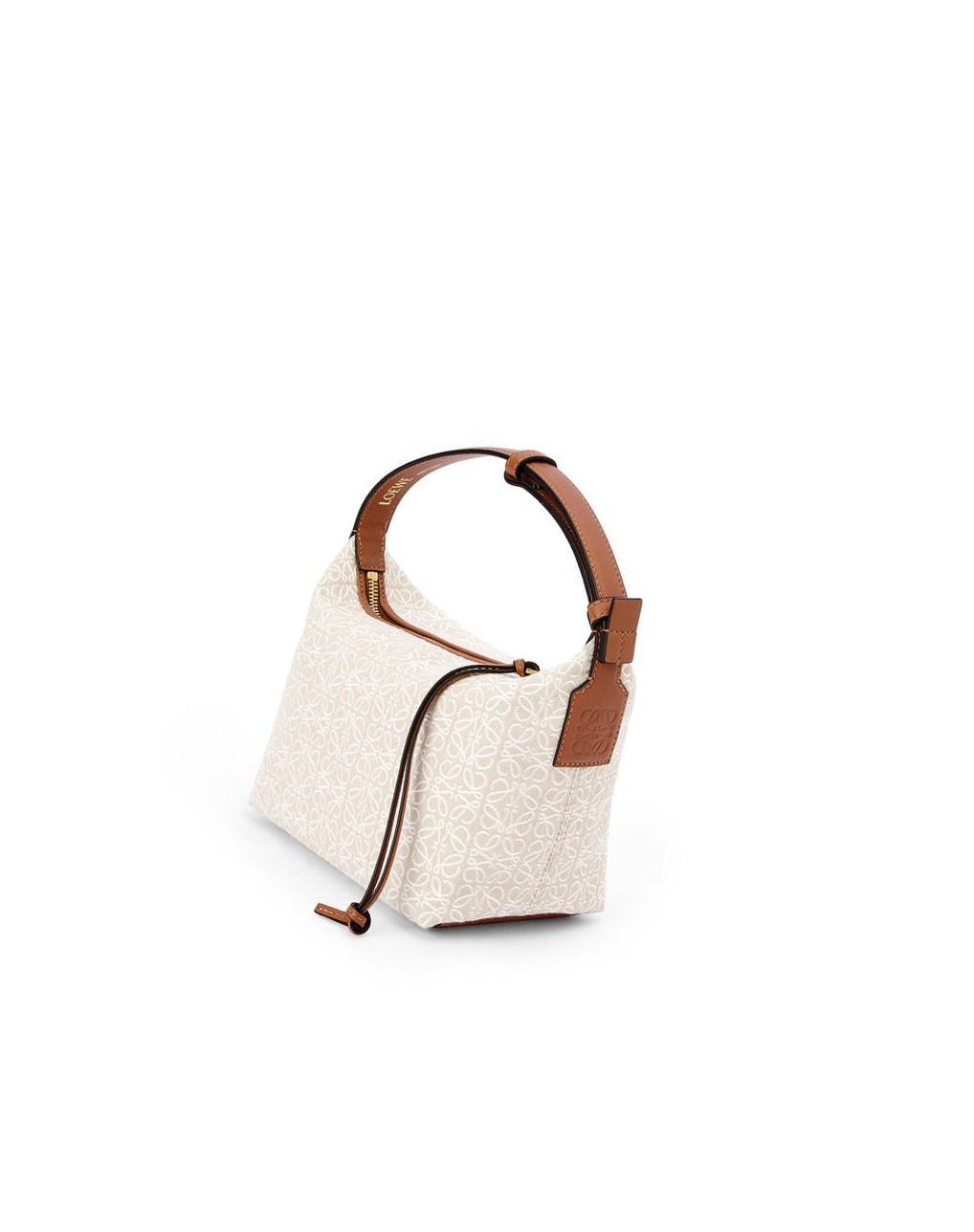 Loewe Small Cubi bag in Anagram jacquard and calfskin Ecru / Tan | DAKEB-8190