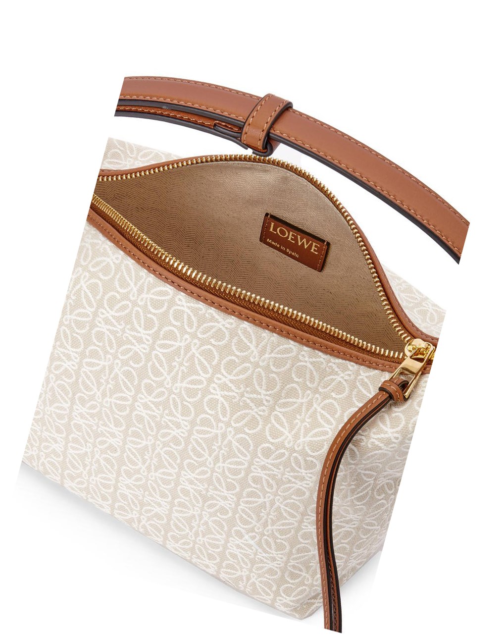 Loewe Small Cubi bag in Anagram jacquard and calfskin Ecru / Tan | DAKEB-8190
