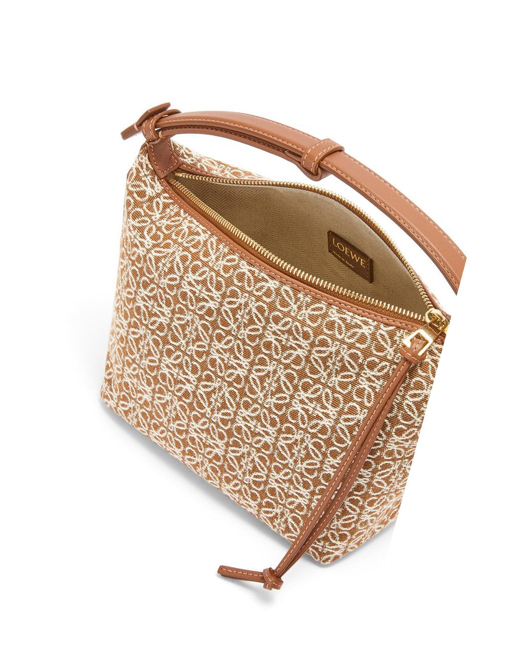 Loewe Small Cubi bag in Anagram jacquard and calfskin Tan / Pecan | ORZAI-8961