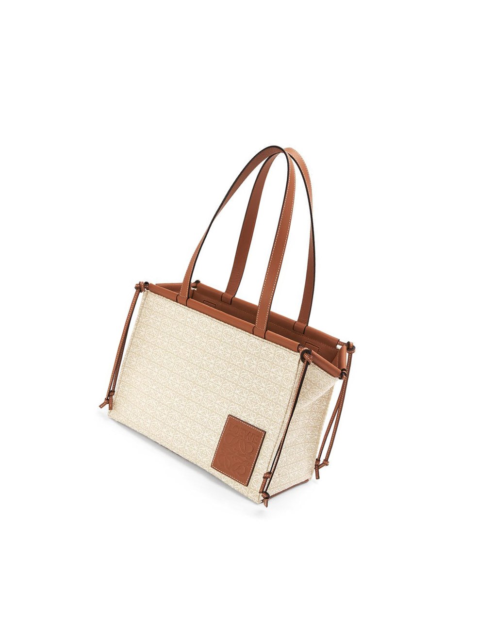 Loewe Small Cushion Tote in Anagram jacquard and calfskin Ecru / Tan | JZFYG-5678