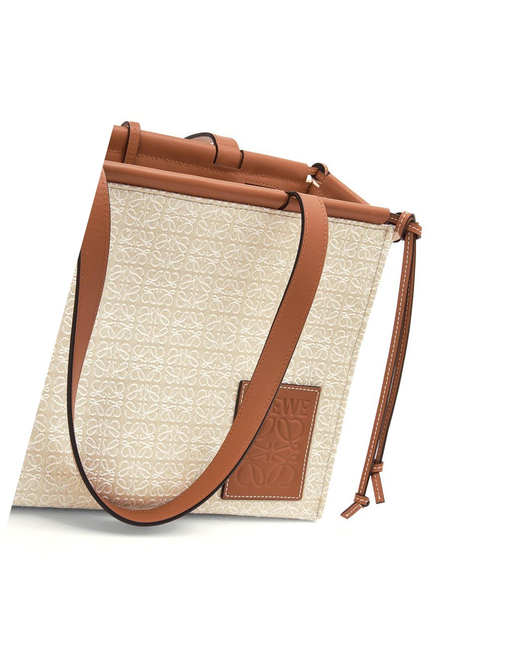Loewe Small Cushion Tote in Anagram jacquard and calfskin Ecru / Tan | JZFYG-5678