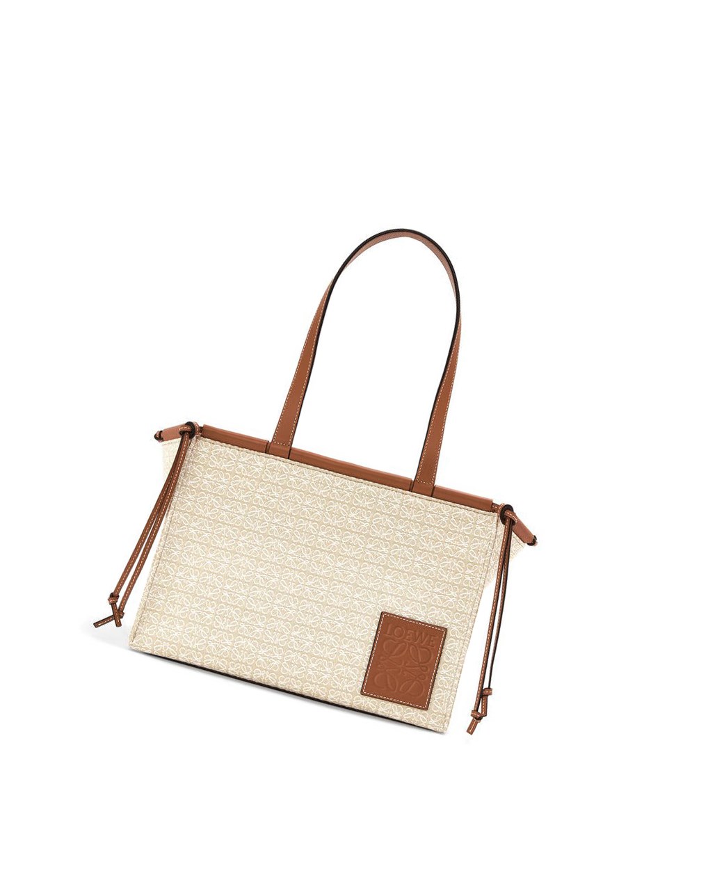 Loewe Small Cushion Tote in Anagram jacquard and calfskin Ecru / Tan | JZFYG-5678