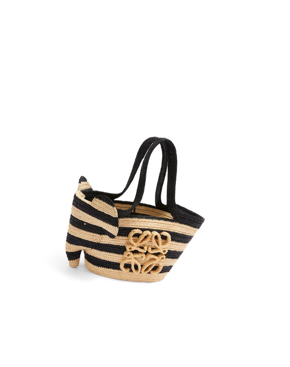 Loewe Small Elephant Basket bag in striped raffia and calfskin Negros | KOXNQ-9672