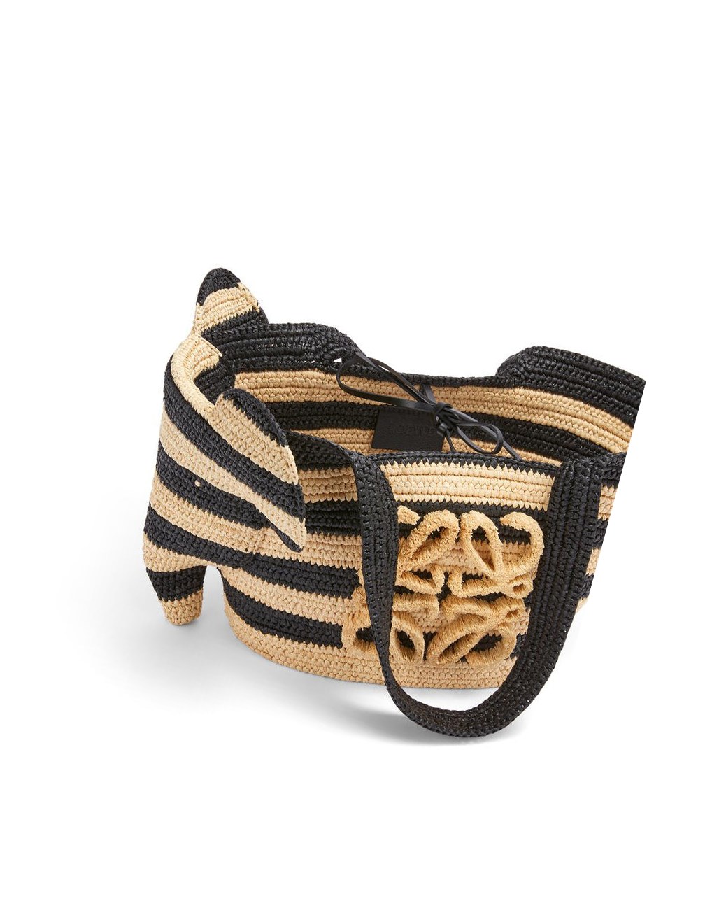 Loewe Small Elephant Basket bag in striped raffia and calfskin Negros | KOXNQ-9672