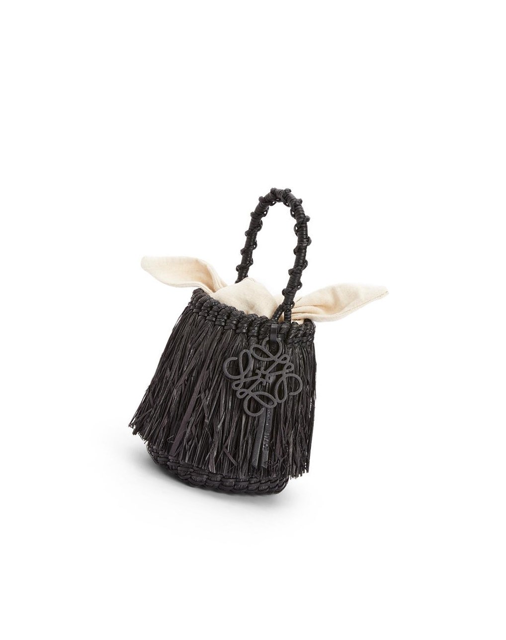 Loewe Small Frayed Bucket bag in raffia and calfskin Negros | NSQPV-2918