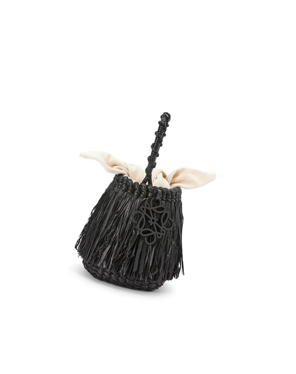 Loewe Small Frayed Bucket bag in raffia and calfskin Negros | NSQPV-2918