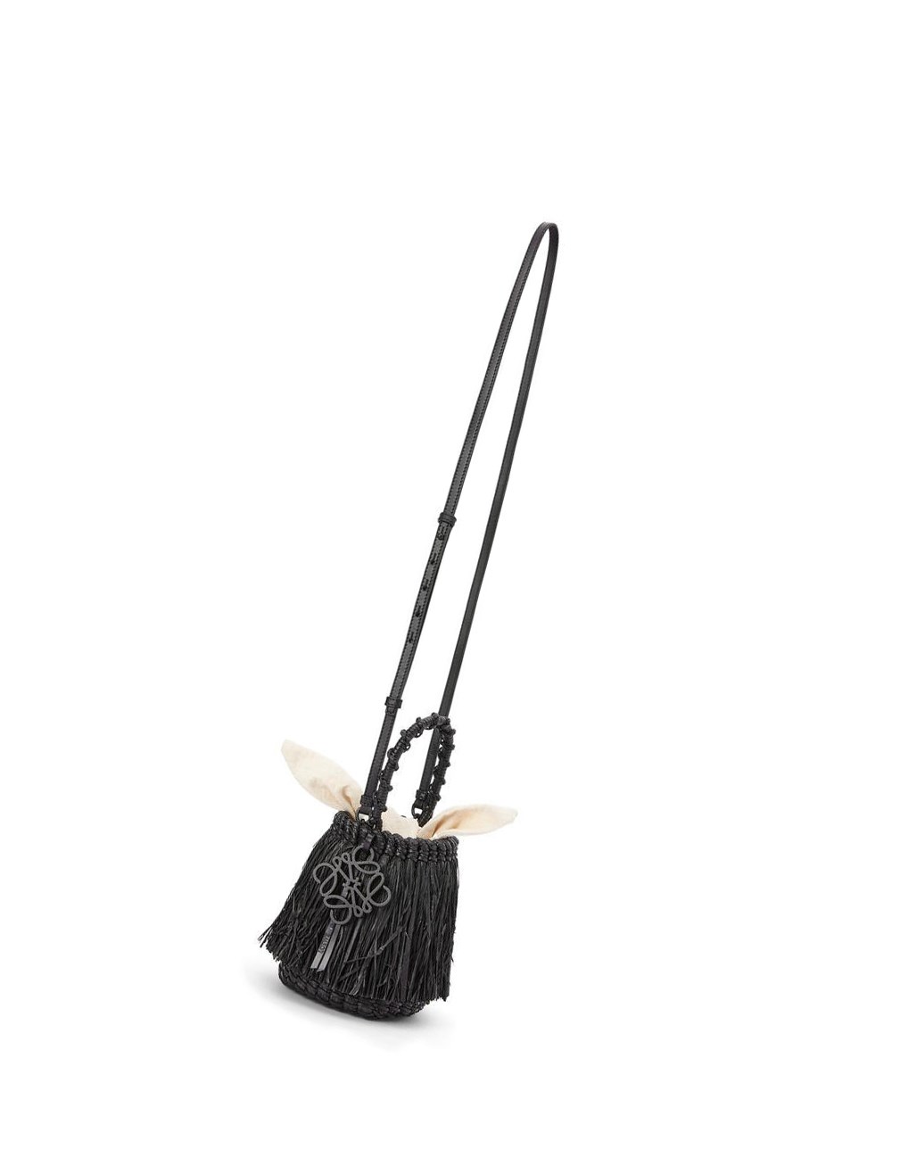 Loewe Small Frayed Bucket bag in raffia and calfskin Negros | NSQPV-2918