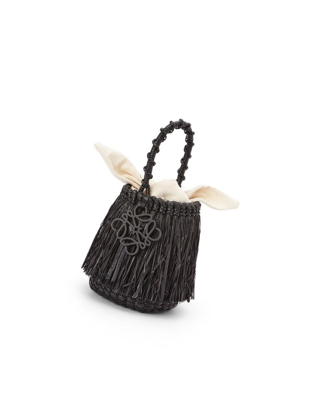 Loewe Small Frayed Bucket bag in raffia and calfskin Negros | NSQPV-2918