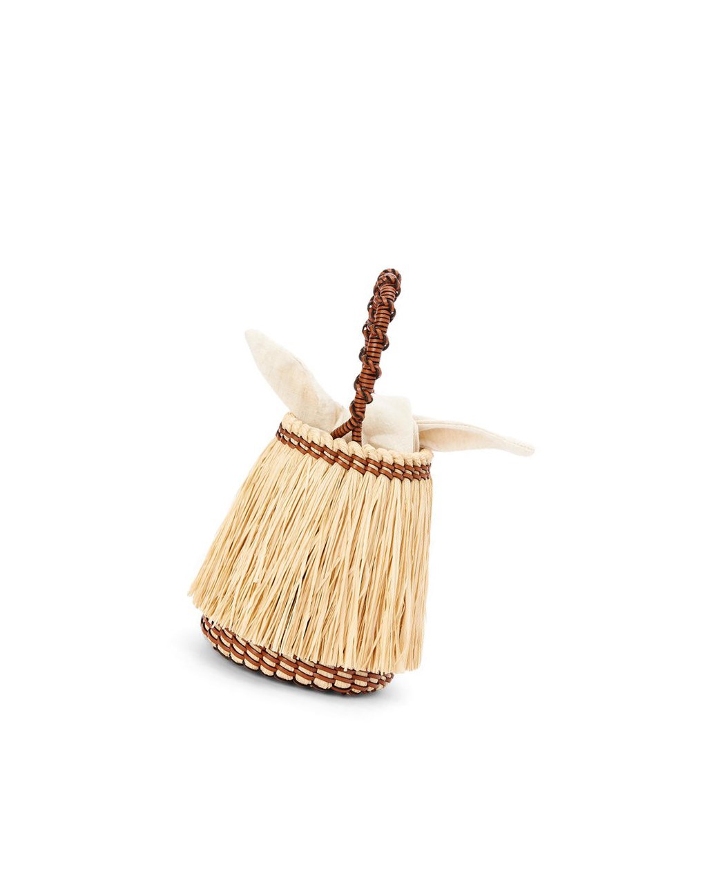 Loewe Small Frayed Bucket bag in raffia and calfskin Natural / Tan | PGXIF-0438