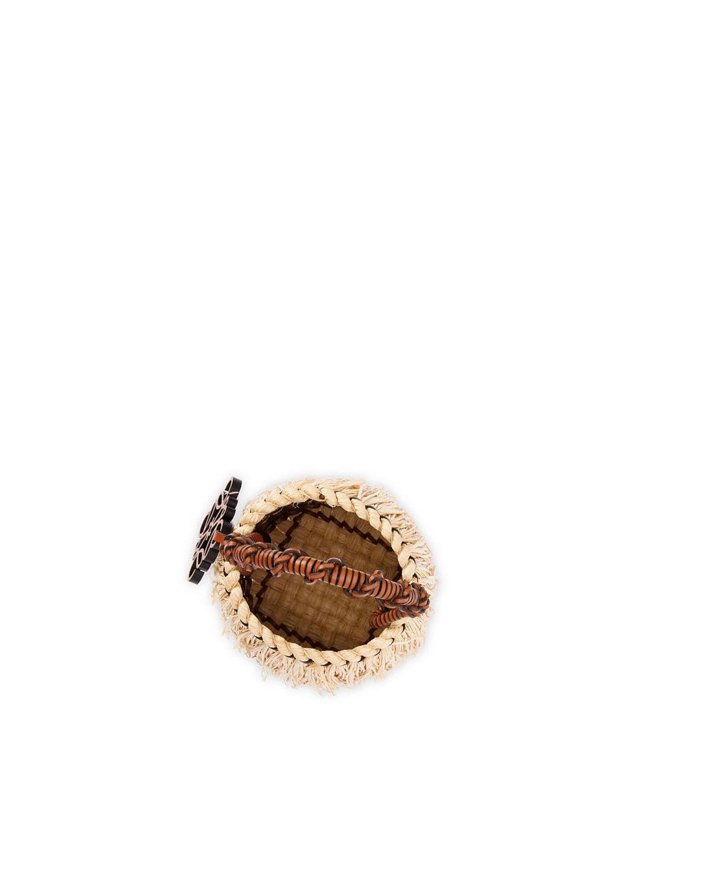 Loewe Small Frayed Bucket bag in raffia and calfskin Natural / Tan | PGXIF-0438