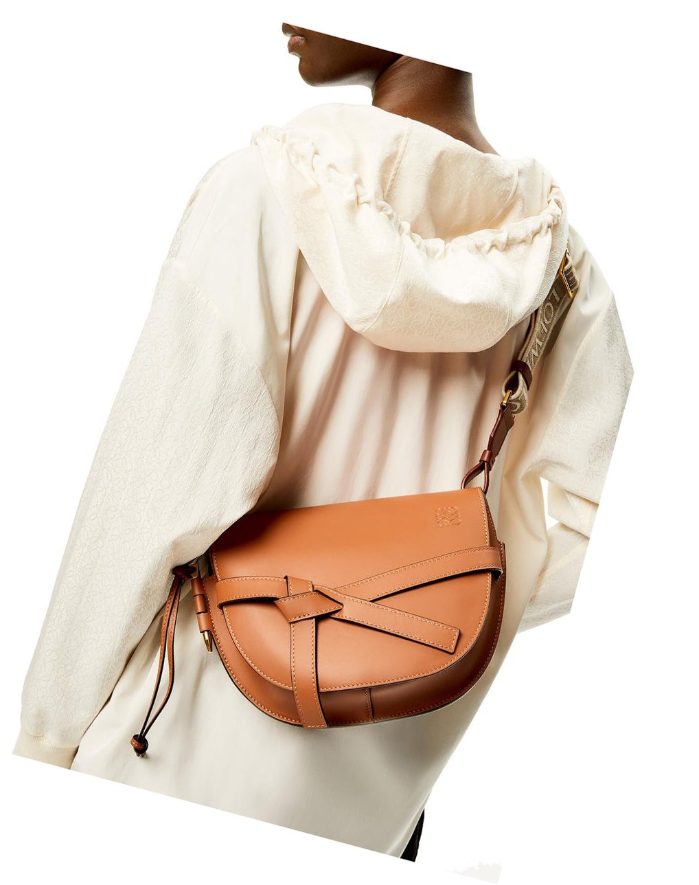 Loewe Small Gate bag in soft calfskin and jacquard Tan | QUJYW-1408