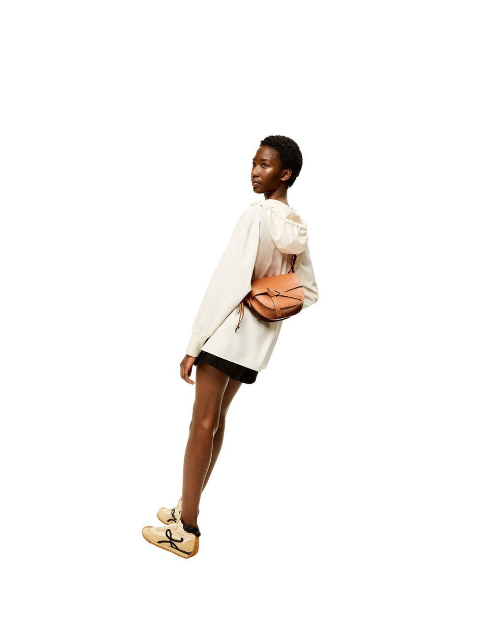 Loewe Small Gate bag in soft calfskin and jacquard Tan | QUJYW-1408