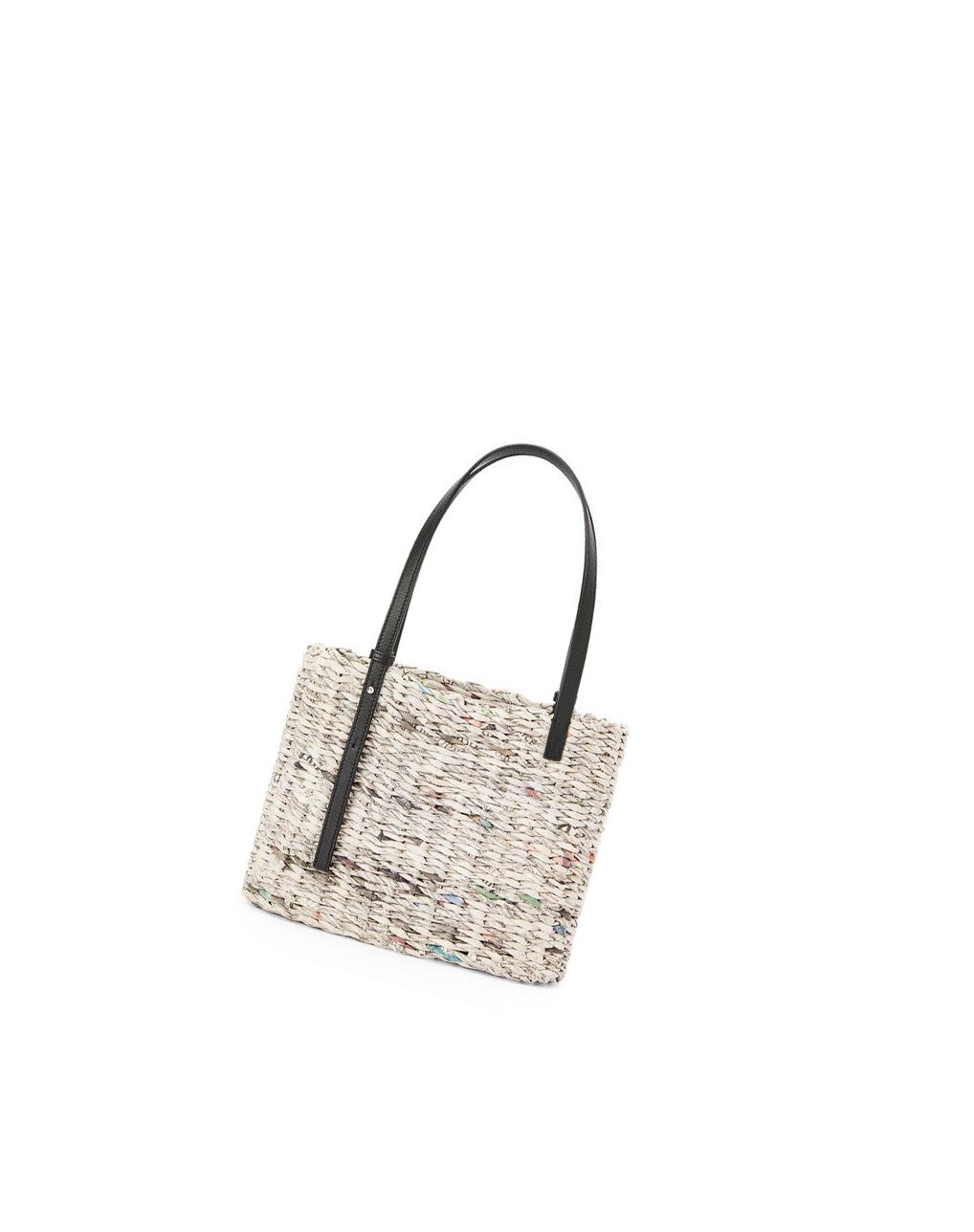 Loewe Small Newspaper Square Basket bag in paper and calfskin Negros Multicolor | NWTVS-1607